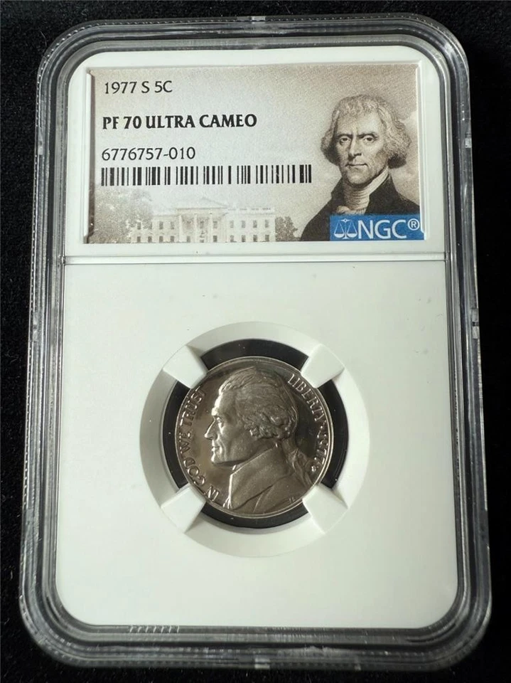 1977 S JEFFERSON NICKEL 5C PF70 ULTRA CAMEO UCAM PR70 DCAM TOP POP SKU 3677 - Image 1 of 2