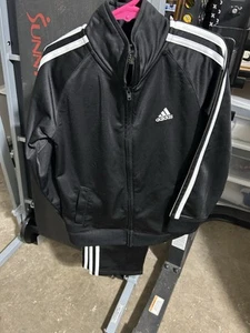 adidas Youth Size 7 Track Suit Jacket/pants black/White Striped, Zip-Up - Picture 1 of 5