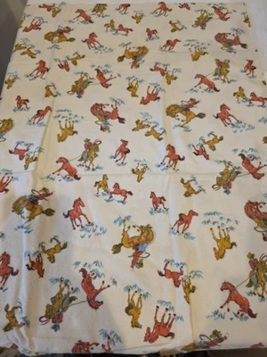 VTG 1950s Western Flannel Fabric Cowboys Bucking Bronco Horses 2 Yds 36" wide - Image 1 of 4