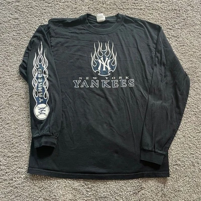 VTG Y2K New York Yankees Flame Long Sleeve T Shirt Pullover Size XL Lee Sport - Image 1 of 4