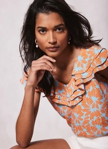MINT VELVET Size L (14-16) Orange Print Ruffle BNWOT - Picture 1 of 7