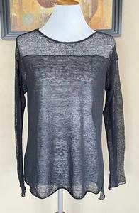 Eileen Fisher schwarzes halbtransparentes Mesh Langarm Top Gr. M hübsch - Bild 1 von 10