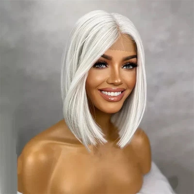 Short Bob White Blonde Real Wigs 100% Human Hair Lace Front Wigs 13x4 - Image 1 of 4