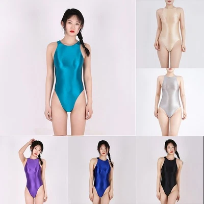 Seidig transparente Bademode glänzend Damen Badeanzug tägliche Kleidung mehrer - Bild 1 von 4