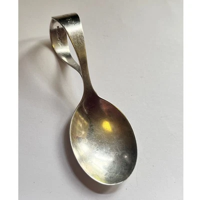 Cuchara bebé vintage Webster de plata de ley, cuchara doblada Foto 1 de 4