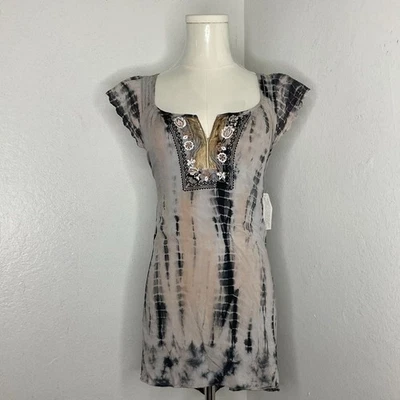 Camiseta sin mangas ONE WORLD TIE DYE L negra gris boho fluida relajada rayón de gran tamaño Foto 1 de 4