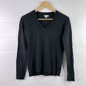 MINNIE ROSE Black Cotton Cashmere V Neck Pullover Sweater Long Sleeve Top Size S - Picture 1 of 12
