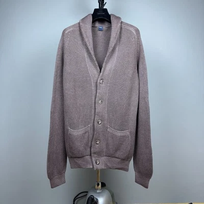 Fedeli Men’s Beige-Brown Ribbed Knit Merino Wool Shawl Collar Cardigan – Size 56 - image 1 of 4