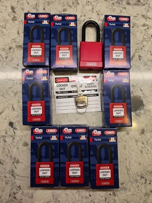 (Qty 8) Abus 74/40 Kd Red Lockout Padlock, All Keyed The Same Abus Part # 744001 - Image 1 of 3