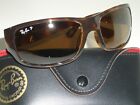RAY BAN RB4095 THICK GLOSSY BLACK POLARIZED CRYSTAL LENS WRAP SUNGLASSES w/CASE