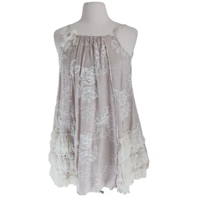 Isobella And Chloe Lace Dress Sz 14 Taupe Ivory Embroidered Floral Cotton - Picture 1 of 14
