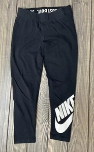 Nike Girls Black Straight Leg Leggings White Nike Swoosh Size 6 - Picture 1 of 5