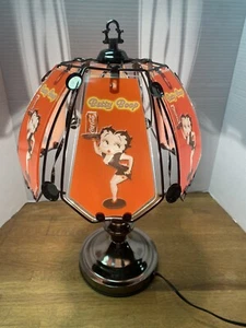 BETTY BOOP /CocaCola 3way Touch Lamp 16” Tall 6 RED Glass Panels Bulb Inc NEW - Picture 1 of 8