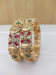 Bracciale Gioielli Indiani Placcato Oro Bollywood Etnico Rajwadi Bangles Abbigliamento Festa - Foto 1 di 4