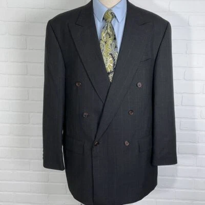 Chaps Ralph Lauren Blazer Men 44T Gray Tan Pinstripe Double Breasted Wool Jacket - Изображение 1 из 4