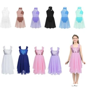 Kid Girls Chiffon Bodice Lyrical Dance Dress Latin Jazz Ballet Leotard Dancewear - Picture 1 of 140