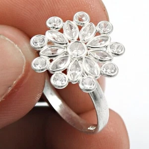 Natural Cubic Zirconia Gemstone Solitaire Bohemian Ring Size R 925 Silver J98 - Picture 1 of 6