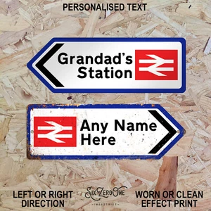 Personalised Train Arrow Metal Sign (Rail Logo) - Worn/Clean Look Left/Right - Picture 1 of 5