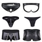 Sexy Men Faux Leather Lingerie Zipper Pouch Jockstrap Gay Boxer Briefs Underwear