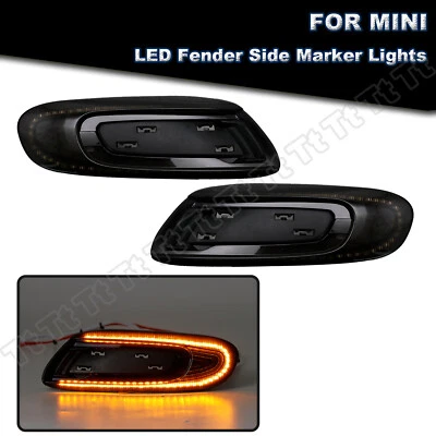 2x Smoked LED Fender Side Marker Light Amber For Mini Cooper F55 F56 F57 2014-up - Image 1 of 4
