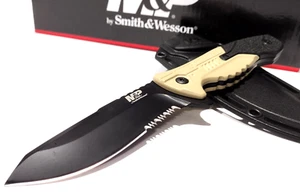 Smith & Wesson M&P Black/Tan Rubber Serrated Tactical Full Tang Fix Blade Knife - Picture 1 of 6