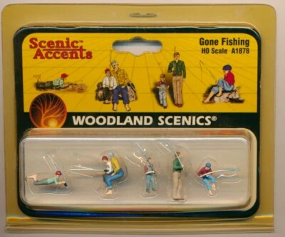 WOODLAND SCENICS Gone Fishing FIGURES 5 PIECES HO SCALE landscape WDS1878 NEW - Image 1 of 2