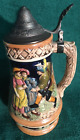 GERMAN LIDDED BEER STEIN MUG - MAN AND 2 WOMEN WITH DOGS - BEAUTIFUL - SEE PICS