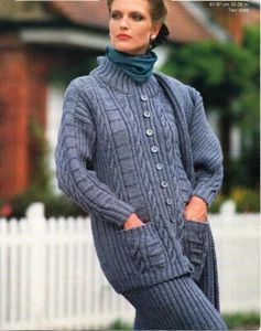 Ladies Knitting Pattern long line Jacket skirt copy chunky 12 ply - Picture 1 of 2