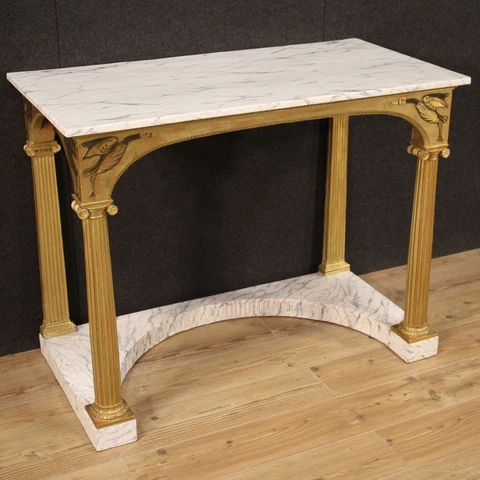 Large lacquered faux marble painted furniture console gilded table 20th century Cover