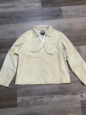 Camisa Eddie Bauer Top Marfil Beige Gamuza Cuero Anorak Cuello en V Manga Larga Foto 1 de 4