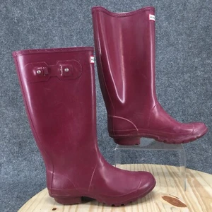 HUNTER Original Tall Gloss Rain Boot Womens 9M Burgundy Plum Pull-On Rubber - Picture 1 of 16