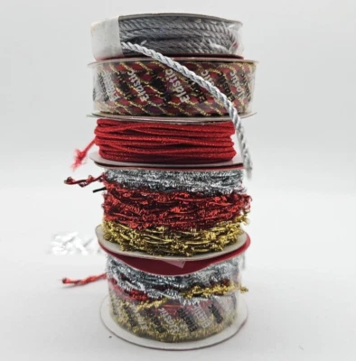 Lote De 5 Cinta-Cordón-Carretes/Rollos - Rojo-Dorado-Plata - NAVIDAD - Mixto Nuevo/Usado Foto 1 de 4