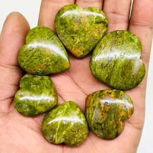 Lotto 6 pezzi pietre preziose cabochon sciolte naturali Unakite 23,5-30 mm forma cuore enorme - Foto 1 di 9