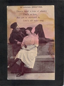 B2225 Greetings Romance Poem Lady & Sailor vintage postcard - Bild 1 von 2