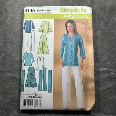 Simplicity 4149 Pattern Tunic Pants Midi Skirt Scarf Sz 20W–28W Uncut Easy Sew - Image 1 of 4