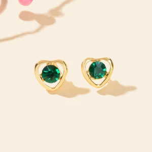 Delicate Jewellery Green Hot Pink Crystal Gold Hollow Heart Stud Dainty Earrings - Picture 1 of 16