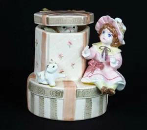Vintage Schmid Spieluhr Katze Mädchen Make Someone Happy Japan Yamada Originals 1983 - Bild 1 von 12