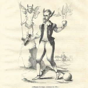 Portrait de l'homme du temps  Caricature de 1580 -- Article de presse 1840 - Imagen 1 de 2
