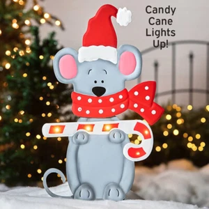 Festive Christmas Mouse Holding Lighted LED Candy Cane Yard Stake Holiday Decor - Picture 1 of 4