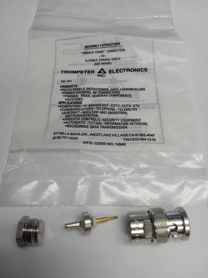 TROMPETER ELECTRONICS TAI-101 MFG. CODE NO. 14949 WRENCH CRIMP CONNECTORS - Image 1 of 1