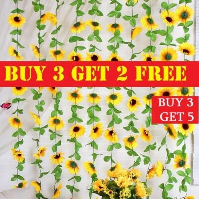 Artificial Sunflower Garland Fake Flower Ivy Leaf Vines Plants Home Garden Decor - Image 1 of 4
