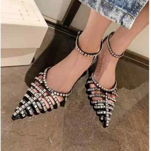 Sandals Summer High Heels Pointed Head Rhinestone Bag Tip Buckle Sandals US 8.5 - Picture 1 of 18