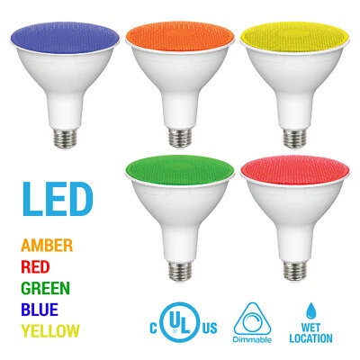 SATCO LED Bulb RED GREEN BLUE AMBER YELLOW PAR38 11.5W 100W 120V Medium E26 Wet Rated