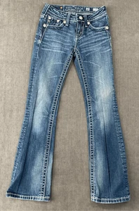 Miss Me Jeans Girls 10 Blue Bootcut Fleur De Lis Embroidered Cross Y2K Style - Picture 1 of 11