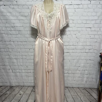 De Colección Donna Richard Peignoir Conjunto Bata y Camisón Encaje Satinado Melocotón Íntimo EE. UU. M Foto 1 de 4