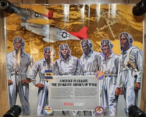 Vintage COORS Beer Poster WWII Tuskegee Airmen War Aviation Bar Advertising Art - Picture 1 of 9