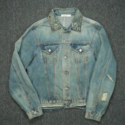 Chaqueta MNML Para Hombre Mediana Azul Denim Botón Tachonado Camionero Nueva Con Etiquetas Foto 1 de 4