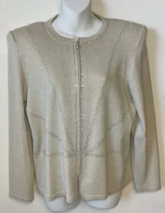 Toula Strick (St. John-ähnlich) Jacke Strass verziert vorne Reißverschluss Lt. Gold Gr. 12 - Bild 1 von 6