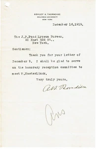 Theater Historian ASHLEY H. THORNDIKE 1919 SIGNED LETTER - revenge tragedy - Picture 1 of 1