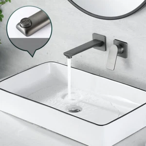 Grifo de lavabo moderno de un orificio con mango Sing montado en la pared - Imagen 1 de 11